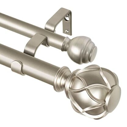 KAMANINA 1 Inch Double Curtain Rods, Netted Texture Finials - Image 2