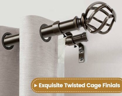 KAMANINA 1 Inch Double Curtain Rods, Twisted Cage Finials - Image 3