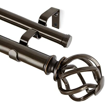 KAMANINA 1 Inch Double Curtain Rods, Twisted Cage Finials - Image 2
