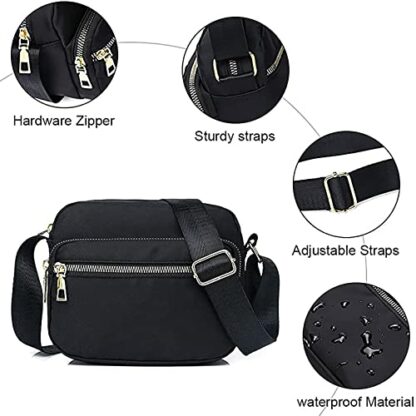 KEYRI Women Crossbody Bag with 3 Zip Compartments Shoulder Handbag with Adjustable Wide Strap Multipurpose Zipper Nylon Waterproof Cross Body Phone Bag for Ladies Girls Casual Travel Purse - Image 4