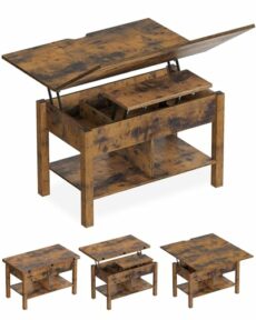 KIMENICH Lift Top Coffee Table, 3-in-1 Multifunctional Living Room Table with Hidden Storage, Converted into Dining Table, Height Adjustable, Living Room, Office