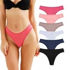 KNITLORD 6 Pack Women's Thongs Underwear Cotton Breathable Panties Hipster Bikini