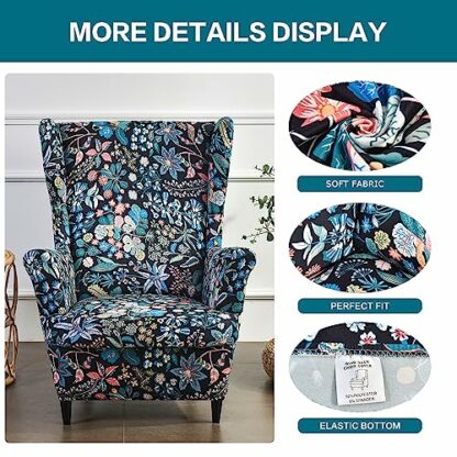 KRFOONN Wingback Chair Covers Slipcovers 2 Piece Stretch Wing Chair Covers Spandex Slipcovers Wingback Sofa Covers Armchair Covers Non-Slip Furniture Protector for Living Room Wingback Chairs, 25 - Image 3