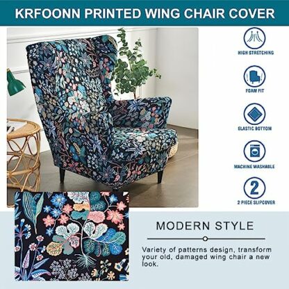 KRFOONN Wingback Chair Covers Slipcovers 2 Piece Stretch Wing Chair Covers Spandex Slipcovers Wingback Sofa Covers Armchair Covers Non-Slip Furniture Protector for Living Room Wingback Chairs, 25 - Image 4