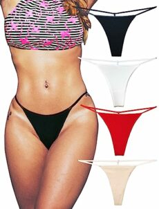 KUKU PANDA Cotton G String Thongs for Women T Back Gstring Underwear Seamless Panties Low Cut Comfortable Tangas Sexy Stringsthongs 4 Pack Set