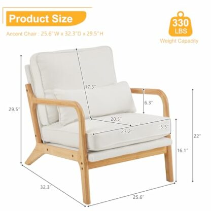 Karl home Accent Chair Mid-Century Modern Chair with Pillow Upholstered Lounge Arm Chair with Solid Wood Frame & Soft Cushion for Living Room, Bedroom, Belcony, Beige & Natural - Image 3