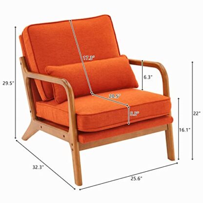 Karl home Accent Chair Mid-Century Modern Chair with Pillow Upholstered Lounge Arm Chair with Solid Wood Frame & Soft Cushion for Living Room, Bedroom, Belcony, Burnt Orange - Image 3