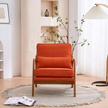 Karl home Accent Chair Mid-Century Modern Chair with Pillow Upholstered Lounge Arm Chair with Solid Wood Frame & Soft Cushion for Living Room, Bedroom, Belcony, Burnt Orange - Image 4