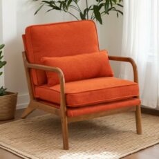 Karl home Accent Chair Mid-Century Modern Chair with Pillow Upholstered Lounge Arm Chair with Solid Wood Frame & Soft Cushion for Living Room, Bedroom, Belcony, Burnt Orange