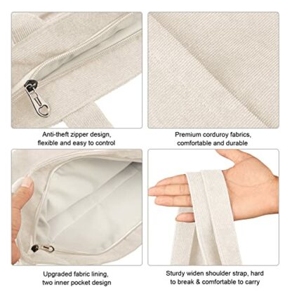 Kememo Corduroy Tote Bag with Zip, Shoulder Bag Women's Hobos Handbags Large Capacity Shopping Bag with Inner Pocket - Image 4