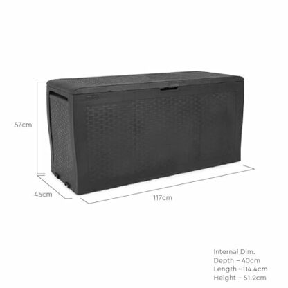 Keter Storage Box, Cushion Box, Rattan Look, 270 L, Storage Box for Garden, Indoor, Outdoor, 117 x 45 x 57 cm, Garden Box with Lid, Handles, Weatherproof, Plastic Garden Chest (Anthracite) 3 Keter Storage Box, Cushion Box, Rattan Look, 270 L, Storage Box for Garden, Indoor, Outdoor, 117 x 45 x 57 cm, Garden Box with Lid, Handles, Weatherproof, Plastic Garden Chest (Anthracite) - Image 3
