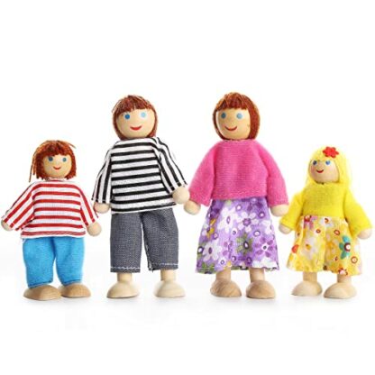 Kids Girls Lovely Happy Family Dolls Playset Wooden Figures Set of 7 People for Children Doll house Pretend Gift - Image 3