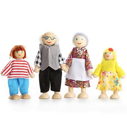 Kids Girls Lovely Happy Family Dolls Playset Wooden Figures Set of 7 People for Children Doll house Pretend Gift - Image 4
