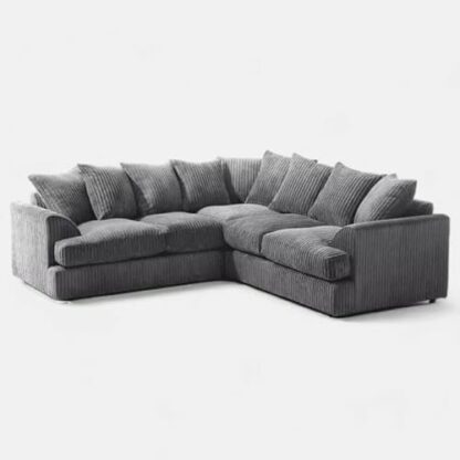 Kingsize Jumbo Cord Corner Sofa Set + Footstool, Grey - Image 2