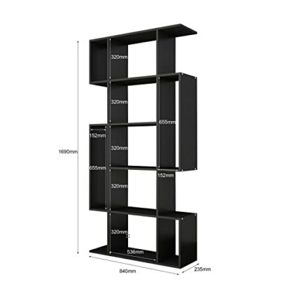 Komtopod Bookcase, 5 Tier Shelf, Storage Unit, Divider, S-Shaped Bookshelf, for Living Room, Bedroom, Office, Modern Style, White - Image 3