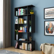 Komtopod Bookcase, 5 Tier Shelf, Storage Unit, Divider, S-Shaped Bookshelf, for Living Room, Bedroom, Office, Modern Style, White
