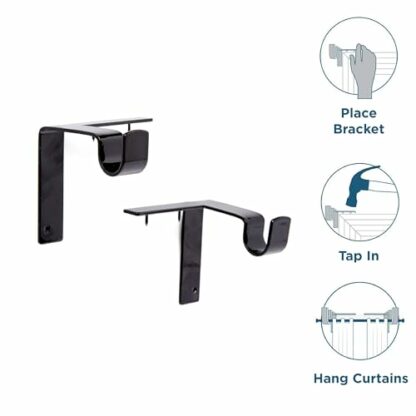 Kwik-Hang Single Curtain Rod Brackets – No Drill, No Damage – Perfect Curtains Every Time – 1” Black - Image 4