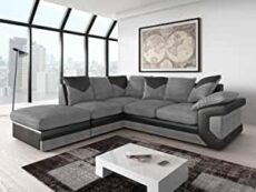 L- Sofa large grey corner sofa LARGE-DINO-CORNER-SOFA-GREY-BLACK-LEFT-HAND-SIDE-FOAM. Fire resistant as per British Standards, foam filled seats for comfort.