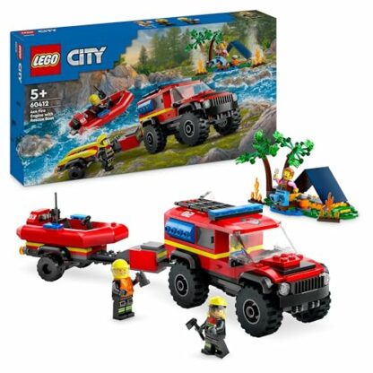 LEGO City 4x4 Fire Engine with Rescue Boat Building Toys for 5 Plus Year Old Boys & Girls, Imaginative Play Set Includes a Dinghy, Trailer, Tent, Camper and 2 Firefighter Minifigures, Gift Idea 60412 3 LEGO City 4x4 Fire Engine with Rescue Boat Building Toys for 5 Plus Year Old Boys & Girls, Imaginative Play Set Includes a Dinghy, Trailer, Tent, Camper and 2 Firefighter Minifigures, Gift Idea 60412 - Image 3