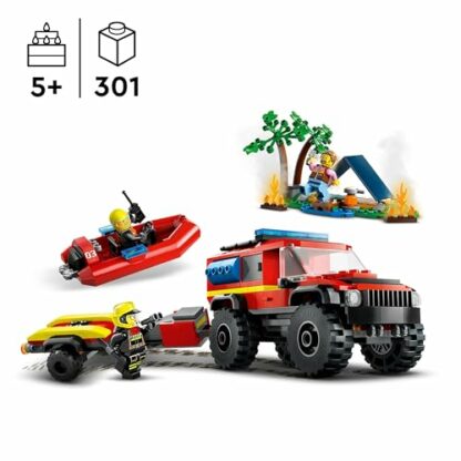 LEGO City 4x4 Fire Engine with Rescue Boat Building Toys for 5 Plus Year Old Boys & Girls, Imaginative Play Set Includes a Dinghy, Trailer, Tent, Camper and 2 Firefighter Minifigures, Gift Idea 60412 4 LEGO City 4x4 Fire Engine with Rescue Boat Building Toys for 5 Plus Year Old Boys & Girls, Imaginative Play Set Includes a Dinghy, Trailer, Tent, Camper and 2 Firefighter Minifigures, Gift Idea 60412 - Image 4