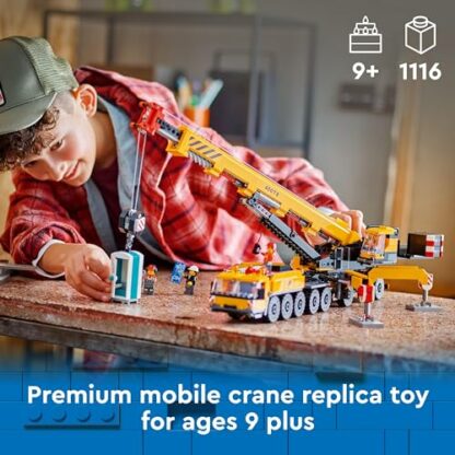 LEGO City Yellow Mobile Construction Crane Toy, Vehicle Building Set for 9 Plus Year Old Boys and Girls, Long Extendable Boom and 4 Worker Minifigures for Role Play, Creative Gift for Kids 60409 - Image 4