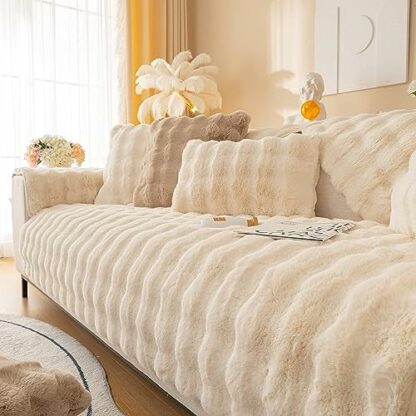 LINGKY Thick Rabbit Plush Sofa Covers 1 2 3 Seater, Non-Slip Sofa Slipcovers For Corner L Shape, Funny Fuzzy Sofa Cover, Warm Velvet Sofa Cushion Covers, Washable Furniture Protector - Image 2