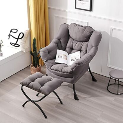 LITA Lazy Chair with Ottoman, Modern Lounge Accent Chair with Armrests and a Side Pocket, Leisure Upholstered Sofa Chair Set, Reading Chair with Footrest for Small Space, Corner Chair,DarkGrey - Image 3
