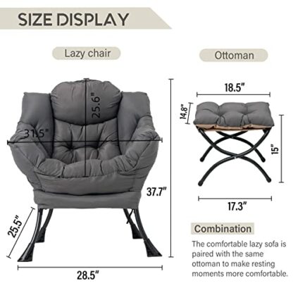 LITA Lazy Chair with Ottoman, Modern Lounge Accent Chair with Armrests and a Side Pocket, Leisure Upholstered Sofa Chair Set, Reading Chair with Footrest for Small Space, Corner Chair,DarkGrey - Image 4