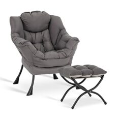 LITA Lazy Chair with Ottoman, Modern Lounge Accent Chair with Armrests and a Side Pocket, Leisure Upholstered Sofa Chair Set, Reading Chair with Footrest for Small Space, Corner Chair,DarkGrey