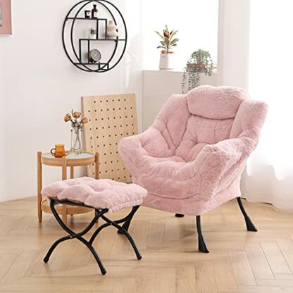 LITA Lazy Chair with Ottoman, Modern Lounge Accent Chair with Armrests and a Side Pocket, Leisure Upholstered Sofa Chair Set, Reading Chair with Footrest for Small Space, Corner Chair,Plush Pink 3 LITA Lazy Chair with Ottoman, Modern Lounge Accent Chair with Armrests and a Side Pocket, Leisure Upholstered Sofa Chair Set, Reading Chair with Footrest for Small Space, Corner Chair,Plush Pink - Image 3