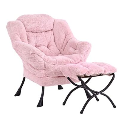 LITA Lazy Chair with Ottoman, Modern Lounge Accent Chair with Armrests and a Side Pocket, Leisure Upholstered Sofa Chair Set, Reading Chair with Footrest for Small Space, Corner Chair,Plush Pink 2 LITA Lazy Chair with Ottoman, Modern Lounge Accent Chair with Armrests and a Side Pocket, Leisure Upholstered Sofa Chair Set, Reading Chair with Footrest for Small Space, Corner Chair,Plush Pink - Image 2