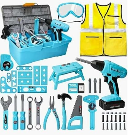 LOYO Kids Tool Set 50 Pcs Kids Construction Toys with Vest, Tool Box with Electric Drill Toy, Pretend Play Kids Toys for Boys & Girls Age 3 4 5 6 Years Old - Image 2