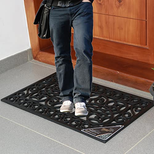 LSC Rubber Door Mat Outdoor Heavy Duty Large Door Mat Non Slip Dirt Scraper Outdoor Mats for Front Door Black Welcome Decorative Wrought Iron Effect Drainage Doormats Outside 45 X 75 cm - Image 3