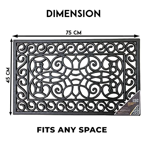 LSC Rubber Door Mat Outdoor Heavy Duty Large Door Mat Non Slip Dirt Scraper Outdoor Mats for Front Door Black Welcome Decorative Wrought Iron Effect Drainage Doormats Outside 45 X 75 cm - Image 4
