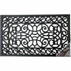 LSC Rubber Door Mat Outdoor Heavy Duty Large Door Mat Non Slip Dirt Scraper Outdoor Mats for Front Door Black Welcome Decorative Wrought Iron Effect Drainage Doormats Outside 45 X 75 cm