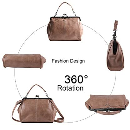 LUI SUI Women Retro Handbag, PU Leather Purse Vintage Top Handle Bag Kiss Lock Crossbody Shoulder Bag for Ladies 3 LUI SUI Women Retro Handbag, PU Leather Purse Vintage Top Handle Bag Kiss Lock Crossbody Shoulder Bag for Ladies - Image 3