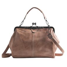 LUI SUI Women Retro Handbag, PU Leather Purse Vintage Top Handle Bag Kiss Lock Crossbody Shoulder Bag for Ladies