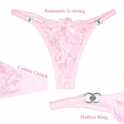 LYNTYAOU Women’s Sexy T Back Pink Floral Lace Panties Bikini Briefs Low Rise Underwear with Bow Hollow Out See Through Soft Stretchy Hipster Thong G-Strings, Gift for Women - Image 4