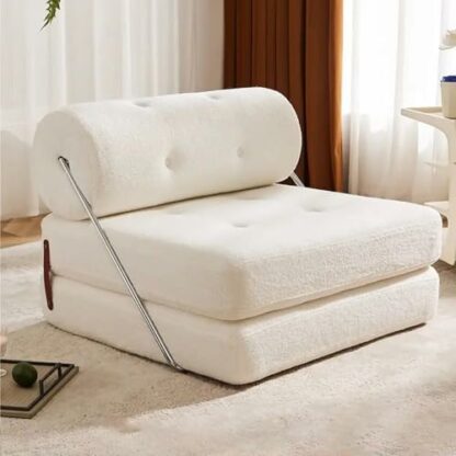 Modern Foldable Lazy Sofa Bed for Bedroom Living Room Balcony Simple and Stylish Design Beige - Image 3