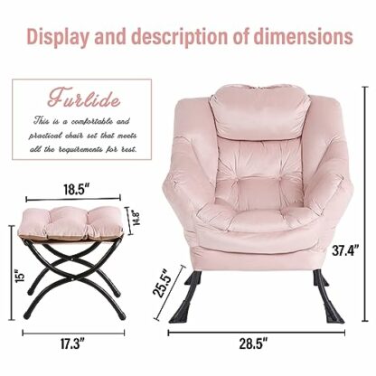 Lazy Chair with Ottoman, Modern Chair with Folding Footrest, Lounge Accent Chair, Comfortable Reading Chair, Oversized Armchairs for Bedroom, Study, Living Room, Courtyard (Pink) 3 Lazy Chair with Ottoman, Modern Chair with Folding Footrest, Lounge Accent Chair, Comfortable Reading Chair, Oversized Armchairs for Bedroom, Study, Living Room, Courtyard (Pink) - Image 3