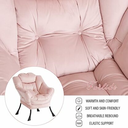 Lazy Chair with Ottoman, Modern Chair with Folding Footrest, Lounge Accent Chair, Comfortable Reading Chair, Oversized Armchairs for Bedroom, Study, Living Room, Courtyard (Pink) 4 Lazy Chair with Ottoman, Modern Chair with Folding Footrest, Lounge Accent Chair, Comfortable Reading Chair, Oversized Armchairs for Bedroom, Study, Living Room, Courtyard (Pink) - Image 4