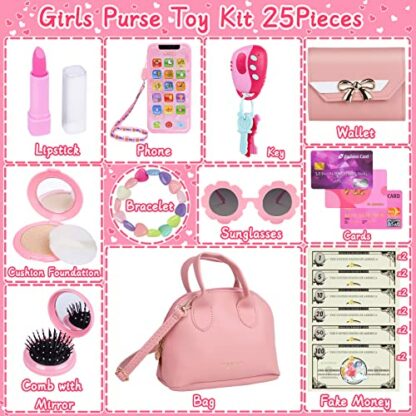 Learn2M Play Purse for Girls- My First Purse Toy with Handbag, Makeup Set, Sunglasses, Smartphone, Wallet, Car Keys, Credit Cards and More,Girls Ages 3-6 - Image 4