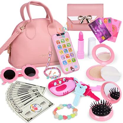 Learn2M Play Purse for Girls- My First Purse Toy with Handbag, Makeup Set, Sunglasses, Smartphone, Wallet, Car Keys, Credit Cards and More,Girls Ages 3-6 - Image 2