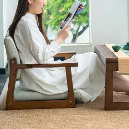 Legless Floor Chair Solid Wood Back Chair, Tatami Seat Lazy Sofa Japanese Wooden Small Floor Chair for Gaming Reading Watching TV 4 Legless Floor Chair Solid Wood Back Chair, Tatami Seat Lazy Sofa Japanese Wooden Small Floor Chair for Gaming Reading Watching TV - Image 4