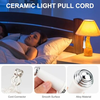 Leikedun Ceramic Light Cord Pull,8cm Bathroom Light Pull Cord Handle with 100cm Light Pull Cord Extension,Light Switch Pull Cord for Bathroom Toilet Light Ceiling Light Fan Switch - Image 4