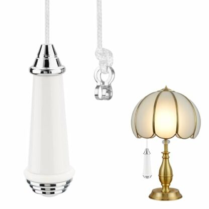 Leikedun Ceramic Light Cord Pull,8cm Bathroom Light Pull Cord Handle with 100cm Light Pull Cord Extension,Light Switch Pull Cord for Bathroom Toilet Light Ceiling Light Fan Switch - Image 2