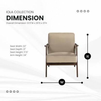 Lexicon Mid Century Modern Chair Velvet Accent Chair for Living Room Chair w/Solid Wood Armrests and Legs Cushioned Seat and Backrest, Reading Chair and Lounge Chair for Bedrooms/Studios - Image 3