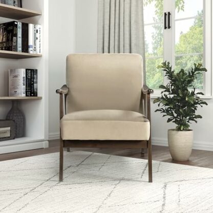 Lexicon Mid Century Modern Chair Velvet Accent Chair for Living Room Chair w/Solid Wood Armrests and Legs Cushioned Seat and Backrest, Reading Chair and Lounge Chair for Bedrooms/Studios - Image 4