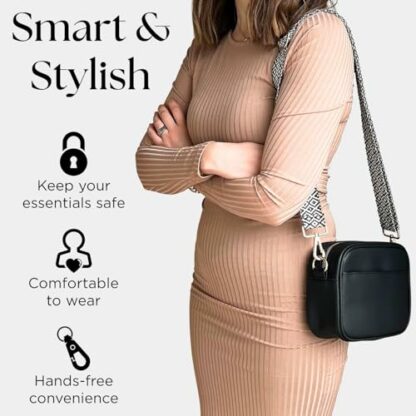 Lily England Cross Body Bag Women - Multiple Pockets - Adjustable Wide Strap and Chain - Black Handbag Crossbody - Over the Shoulder Bag - Image 3