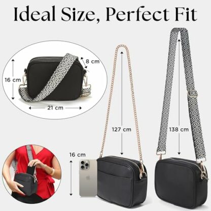 Lily England Cross Body Bag Women - Multiple Pockets - Adjustable Wide Strap and Chain - Black Handbag Crossbody - Over the Shoulder Bag - Image 4